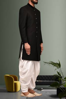Men's black plain sherwani 2