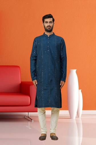 Men's blue embroidered kurta pajama