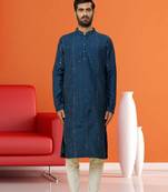 Men's blue embroidered kurta pajama