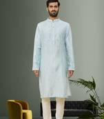 Men's sky blue embroidered kurta pajama
