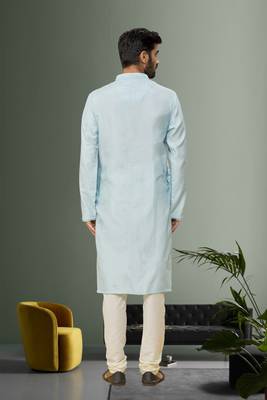 Men's sky blue embroidered kurta pajama 3