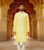 Men's yellow embroidered kurta pajama