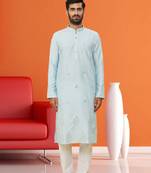 Men's sky blue embroidered kurta pajama