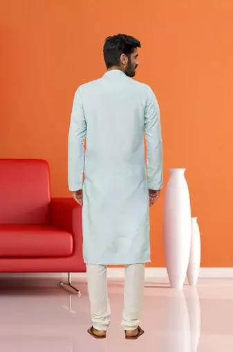 Men's sky blue embroidered kurta pajama
