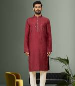 Men's maroon embroidered kurta pajama