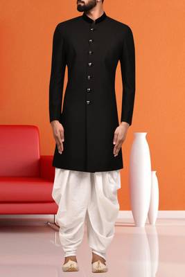 Men's black plain sherwani 1