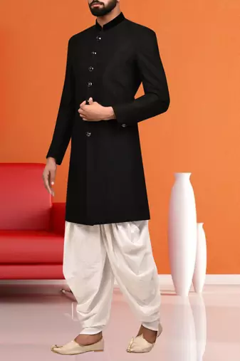 Men's black plain sherwani