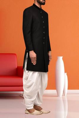 Men's black plain sherwani 3