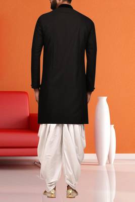 Men's black plain sherwani 4