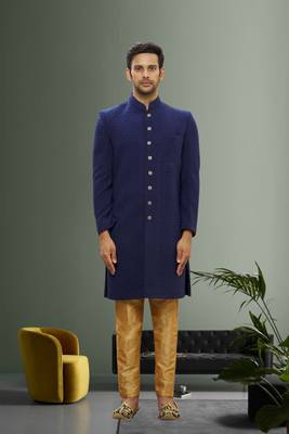 Men's blue plain sherwani 1