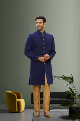 Men's blue plain sherwani 2