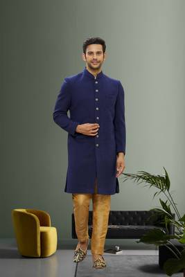 Men's blue plain sherwani 3