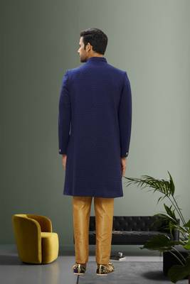 Men's blue plain sherwani 4