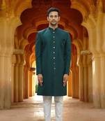 Men's green woven sherwani