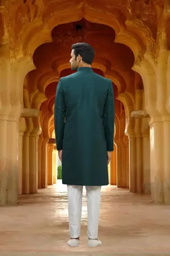 Men's green woven sherwani