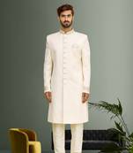 Cream Wedding Sherwani for Men With Embroidery