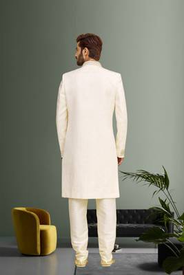 Cream Wedding Sherwani for Men With Embroidery 4