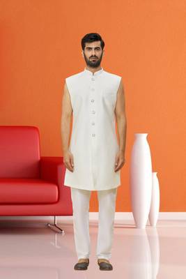 Men's lemon yellow woven sherwani with jacket 3