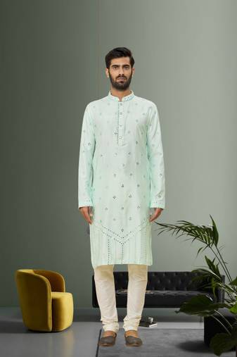 Men's sky blue embroidered kurta pajama