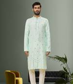 Men's sky blue embroidered kurta pajama