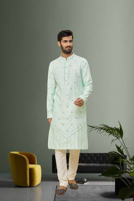 Men's sky blue embroidered kurta pajama 2