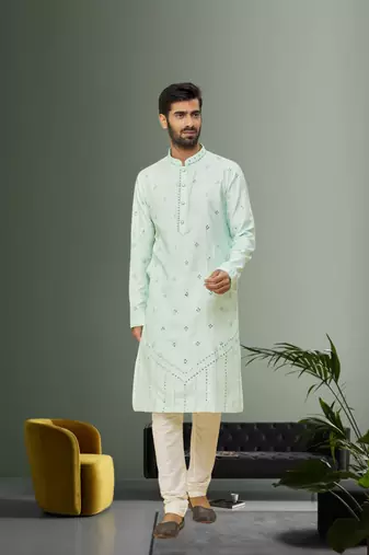Men's sky blue embroidered kurta pajama