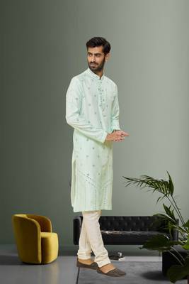 Men's sky blue embroidered kurta pajama 3