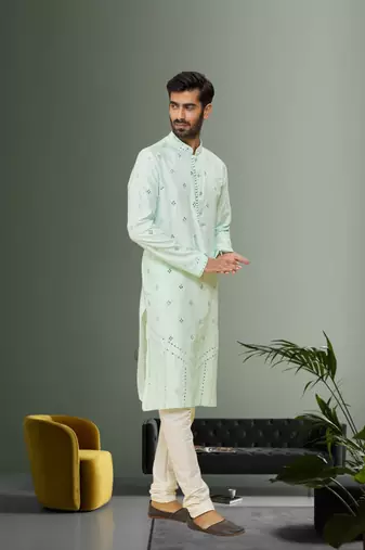 Men's sky blue embroidered kurta pajama