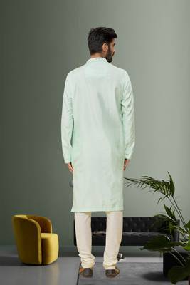 Men's sky blue embroidered kurta pajama 4