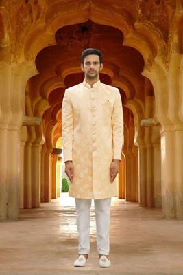 Men's yellow woven sherwani 1