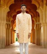 Men's yellow woven sherwani
