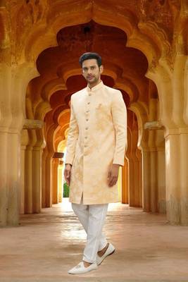 Men's yellow woven sherwani 2