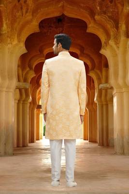 Men's yellow woven sherwani 4