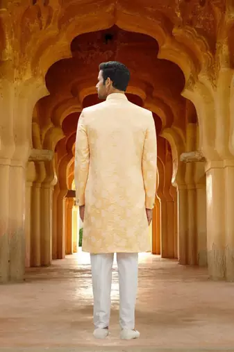 Men's yellow woven sherwani