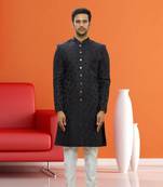 Men's black woven sherwani