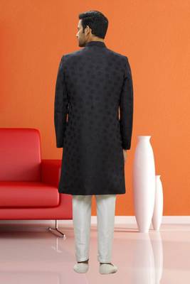 Men's black woven sherwani 4