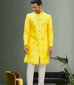Men's yellow embroidered sherwani