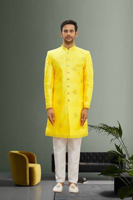 Men's yellow embroidered sherwani 2