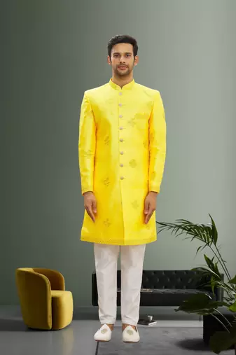 Men's yellow embroidered sherwani