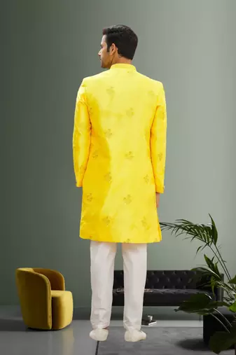 Men's yellow embroidered sherwani