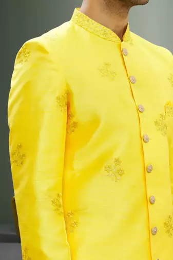 Men's yellow embroidered sherwani