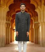 Men's black woven sherwani
