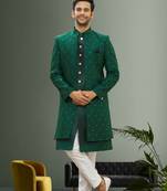 Men's green embroidered sherwani with jacket