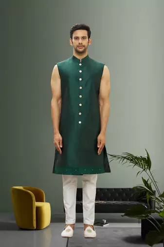 Men's green embroidered sherwani with jacket