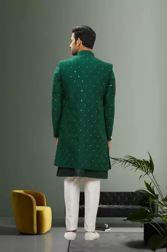 Men's green embroidered sherwani with jacket