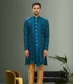 Men's turquoise embroidered sherwani