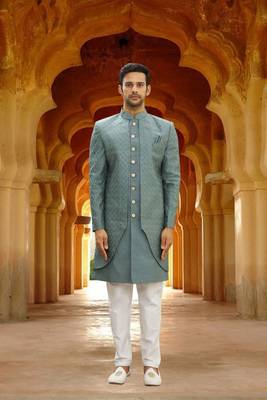 Men's grey embroidered sherwani 1