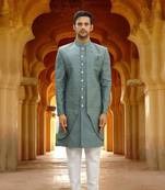 Men's grey embroidered sherwani