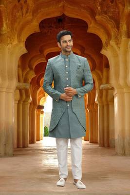 Men's grey embroidered sherwani 2