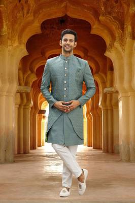 Men's grey embroidered sherwani 3
